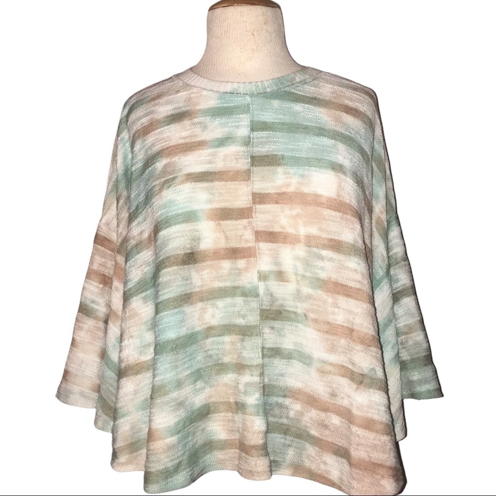 Maronie Wide Stripe Multi Color Knit Top Short Bell Sleeves Woman’s Size Medium